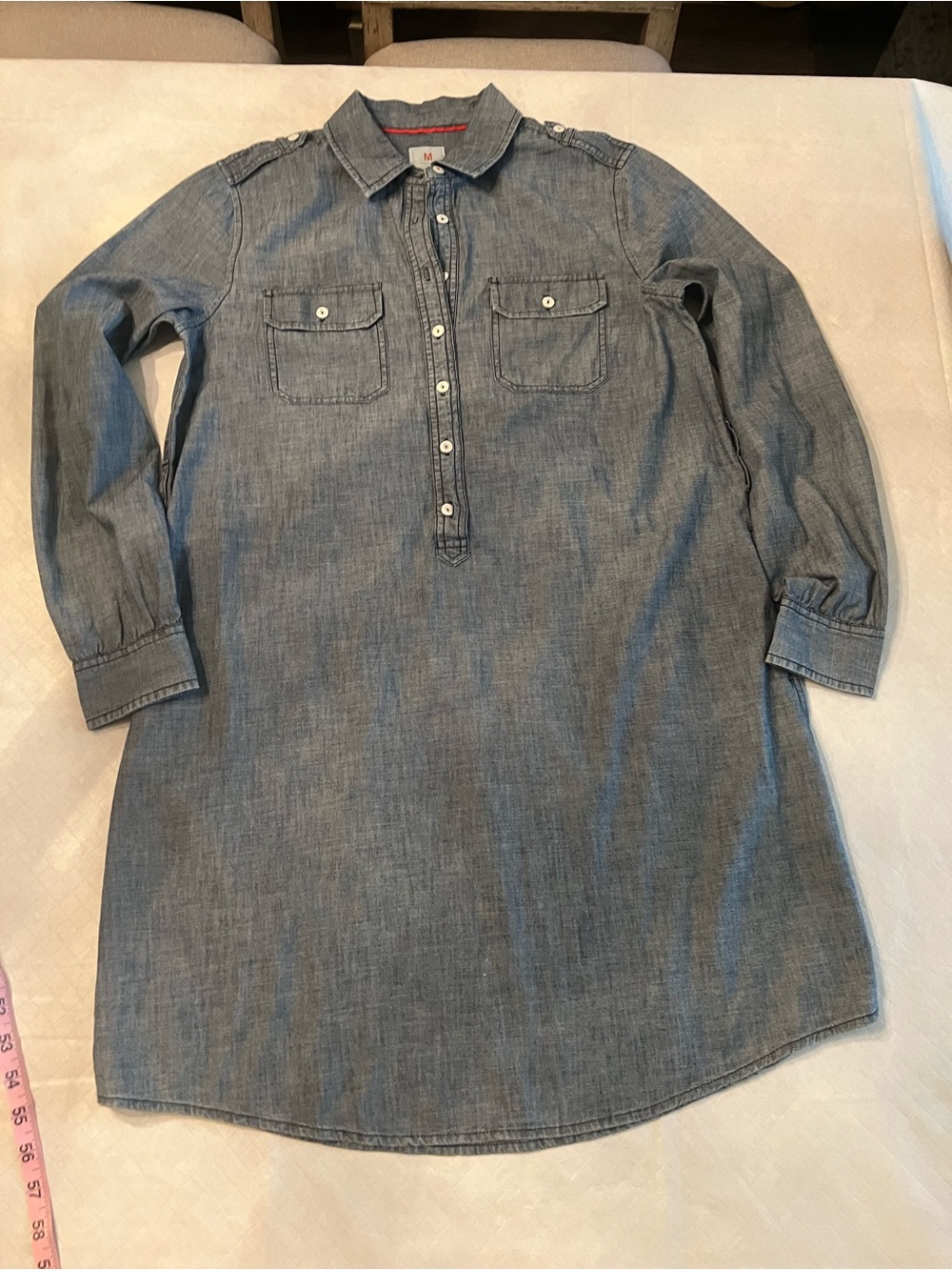 GAP Denim Blue Chambray Shirt Dress Knee Length Long Sleeve M
